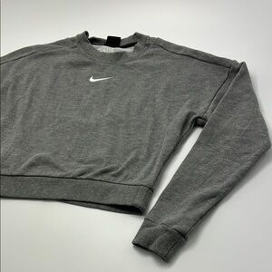 Nike Dri Fit Cropped Sweater Women's XS Charcoal Crew Neck Cutout Open Back